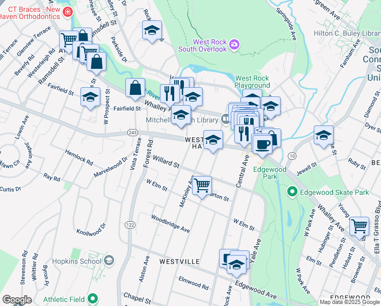 map of restaurants, bars, coffee shops, grocery stores, and more near 95 Barnett Street in New Haven