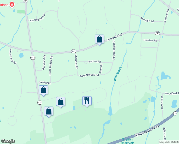 map of restaurants, bars, coffee shops, grocery stores, and more near 50 Tumblebrook Road in Woodbridge