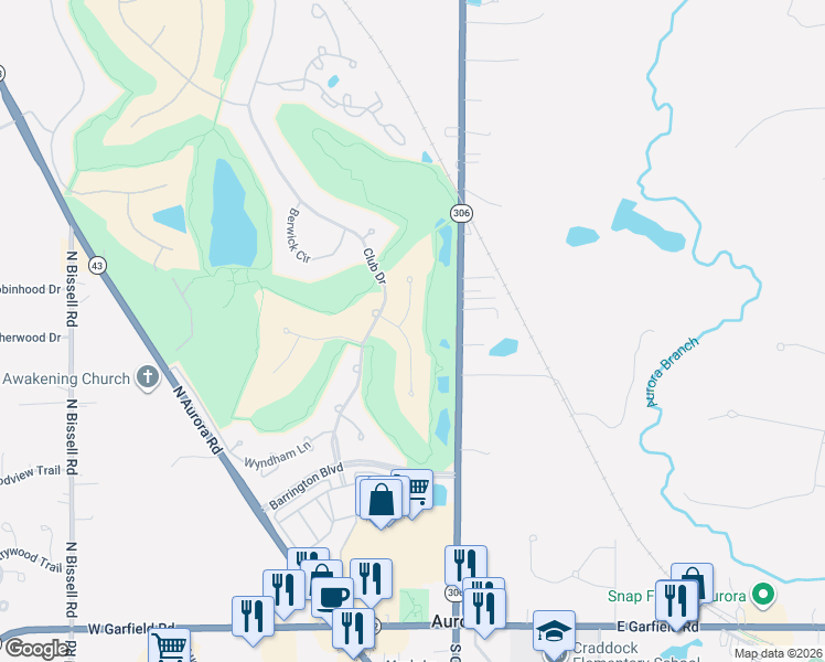 map of restaurants, bars, coffee shops, grocery stores, and more near 330 Aberdeen Lane in Aurora