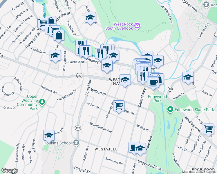 map of restaurants, bars, coffee shops, grocery stores, and more near 92 Barnett Street in New Haven