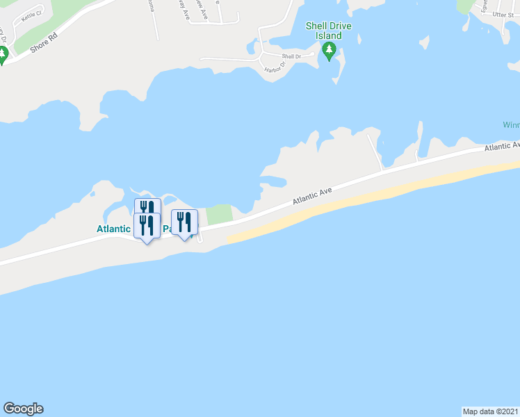 map of restaurants, bars, coffee shops, grocery stores, and more near 378 Atlantic Avenue in Westerly