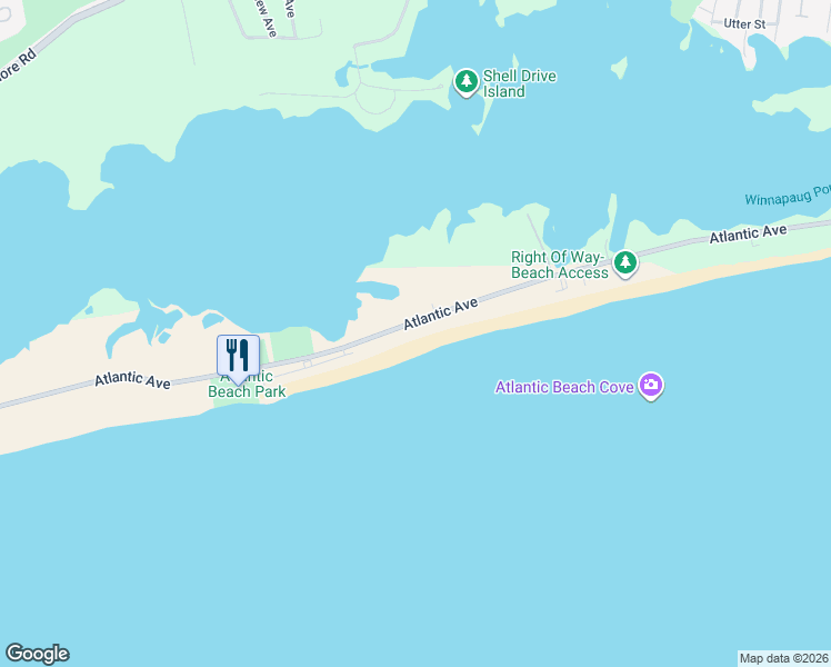 map of restaurants, bars, coffee shops, grocery stores, and more near 405 Atlantic Avenue in Westerly