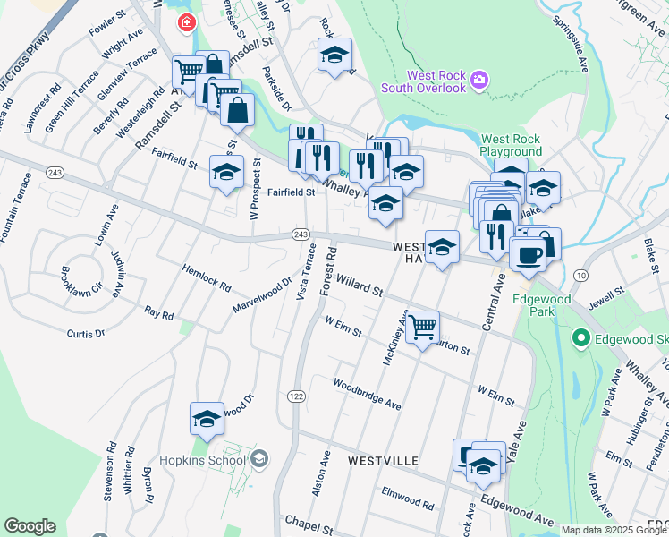 map of restaurants, bars, coffee shops, grocery stores, and more near 234 Fountain Street in New Haven