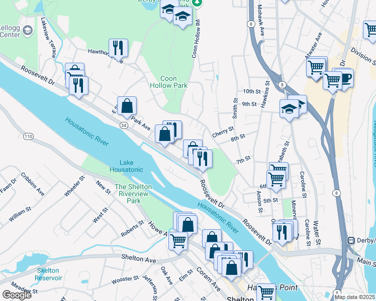 map of restaurants, bars, coffee shops, grocery stores, and more near 37-39 Park Avenue in Derby