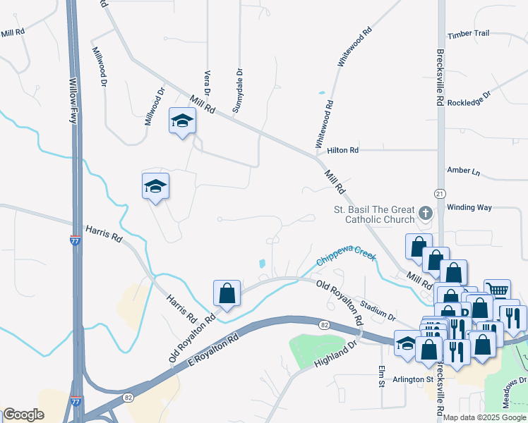 map of restaurants, bars, coffee shops, grocery stores, and more near 8063 Long Forest Drive in Brecksville