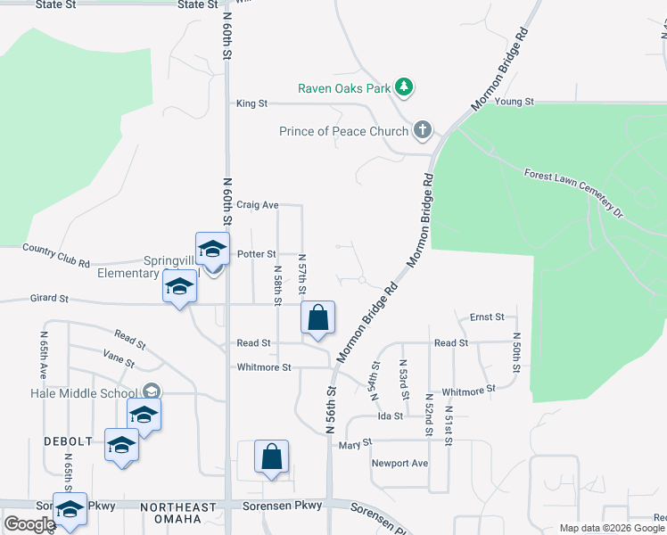 map of restaurants, bars, coffee shops, grocery stores, and more near 7525 North 55th Plaza in Omaha
