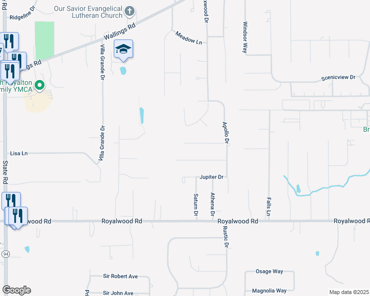 map of restaurants, bars, coffee shops, grocery stores, and more near 3693 Titan Drive in North Royalton