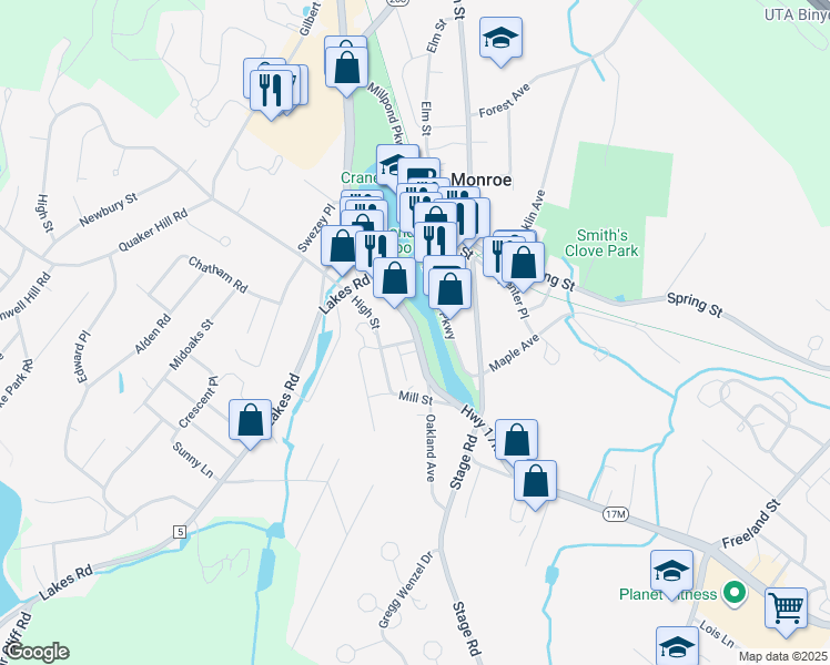 map of restaurants, bars, coffee shops, grocery stores, and more near 677 New York 17M in Monroe