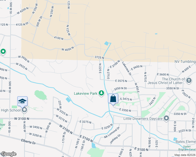 map of restaurants, bars, coffee shops, grocery stores, and more near 3577 North 225 East in North Ogden