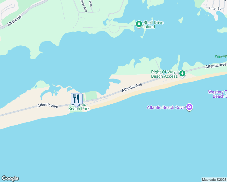 map of restaurants, bars, coffee shops, grocery stores, and more near 392 Atlantic Avenue in Westerly