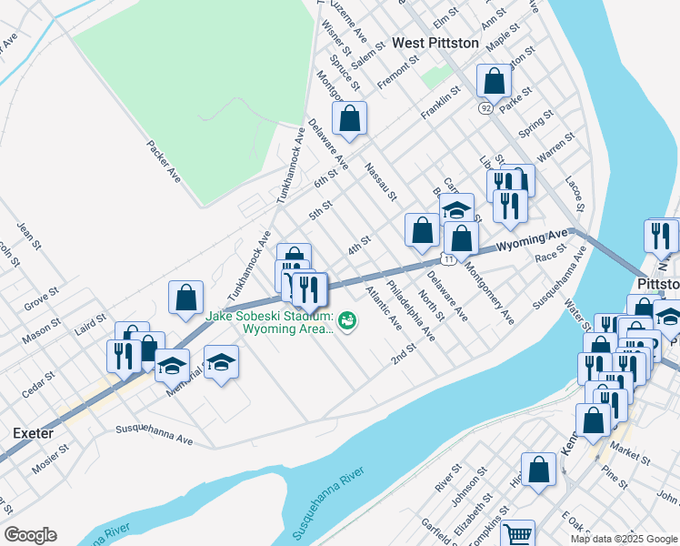 map of restaurants, bars, coffee shops, grocery stores, and more near 203 Atlantic Avenue in Luzerne County
