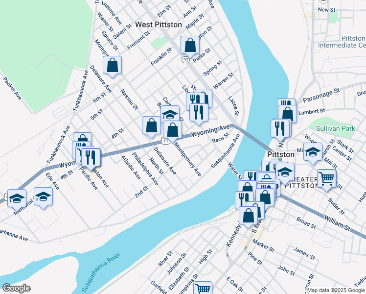 map of restaurants, bars, coffee shops, grocery stores, and more near 342 Excelsior Street in Luzerne County