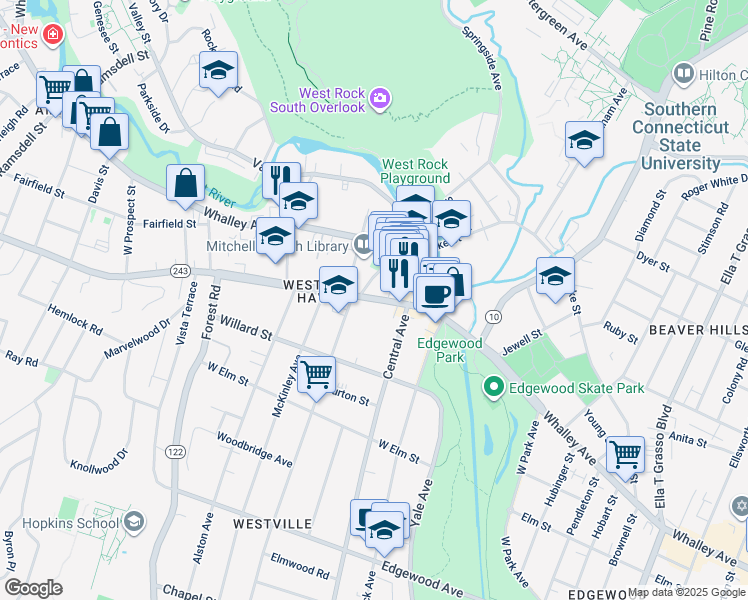 map of restaurants, bars, coffee shops, grocery stores, and more near 71 Fountain Street in New Haven