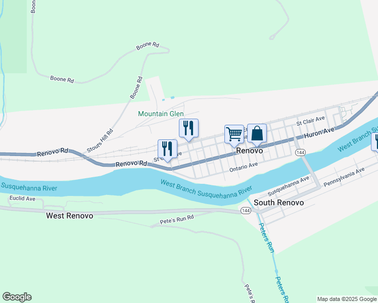 map of restaurants, bars, coffee shops, grocery stores, and more near 362 Saint Clair Avenue in Renovo