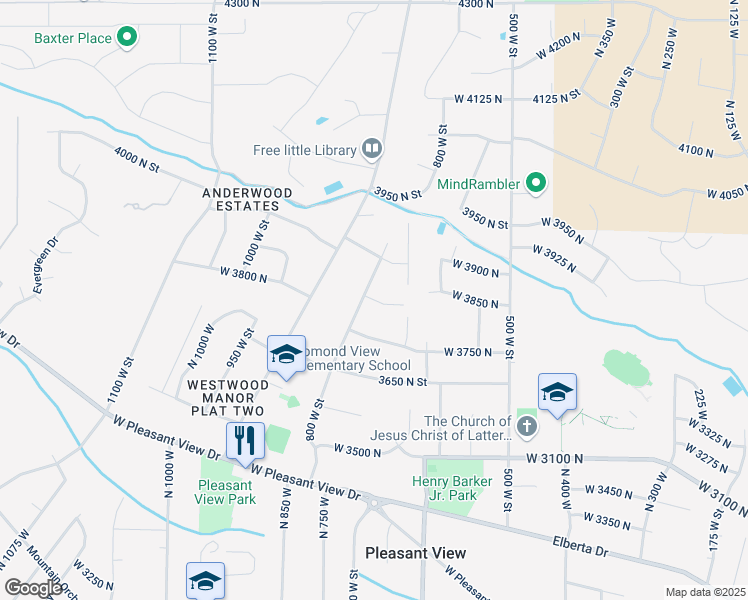 map of restaurants, bars, coffee shops, grocery stores, and more near West 3850 North in Pleasant View