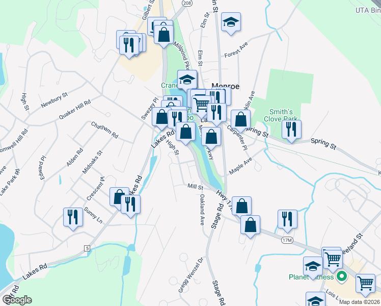 map of restaurants, bars, coffee shops, grocery stores, and more near 677 New York 17M in Monroe