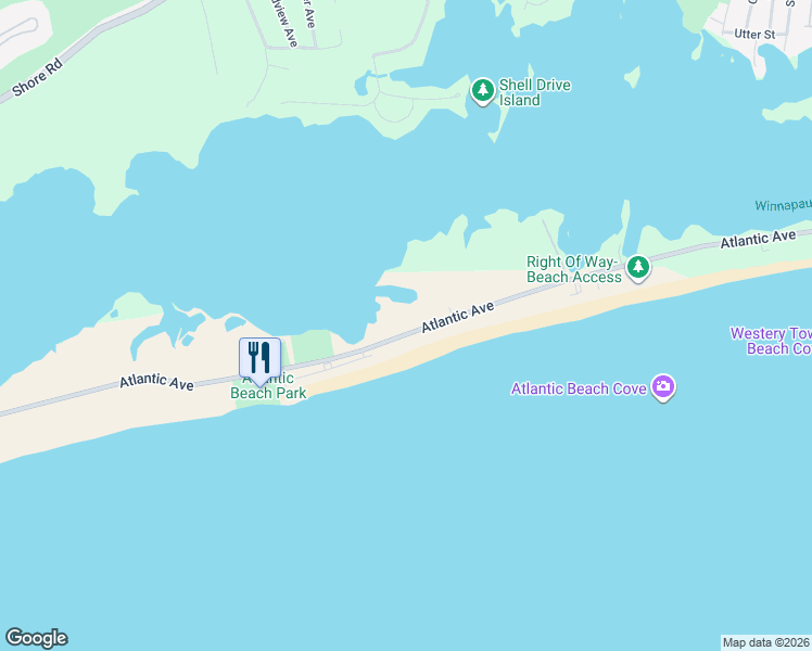 map of restaurants, bars, coffee shops, grocery stores, and more near 392 Atlantic Ave in Westerly