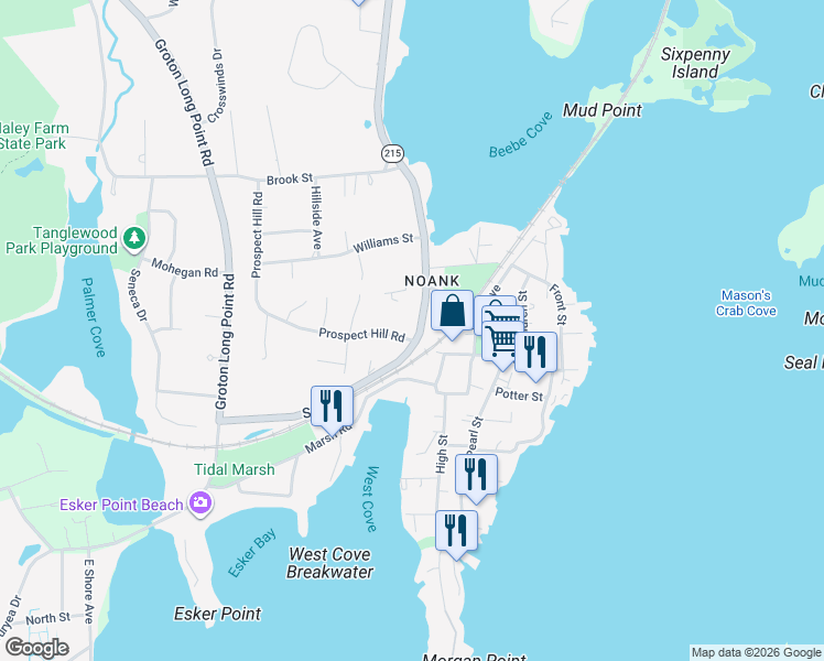 map of restaurants, bars, coffee shops, grocery stores, and more near 9 Elm Street in Groton