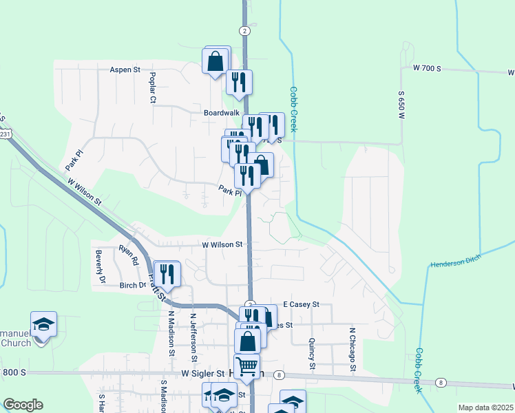 map of restaurants, bars, coffee shops, grocery stores, and more near 699 Misty Lane in Hebron