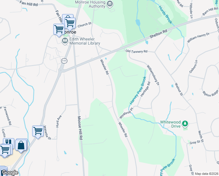 map of restaurants, bars, coffee shops, grocery stores, and more near 223 Wheeler Road in Monroe