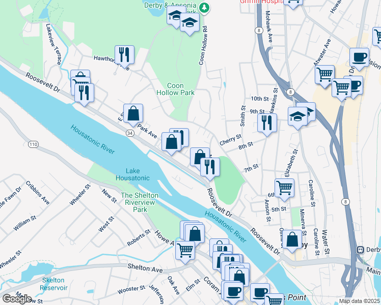 map of restaurants, bars, coffee shops, grocery stores, and more near 37-39 Park Avenue in Derby