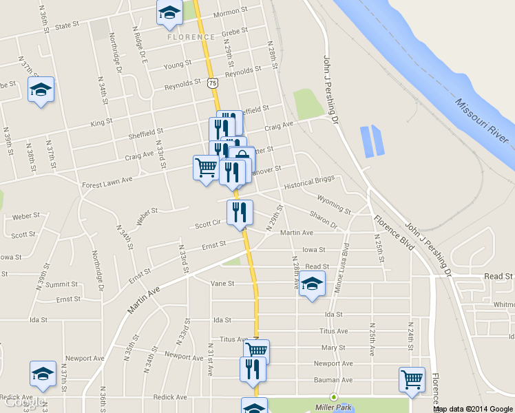 map of restaurants, bars, coffee shops, grocery stores, and more near 2928 Scott St in Omaha