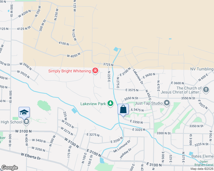 map of restaurants, bars, coffee shops, grocery stores, and more near 3589 N 225 E in Ogden