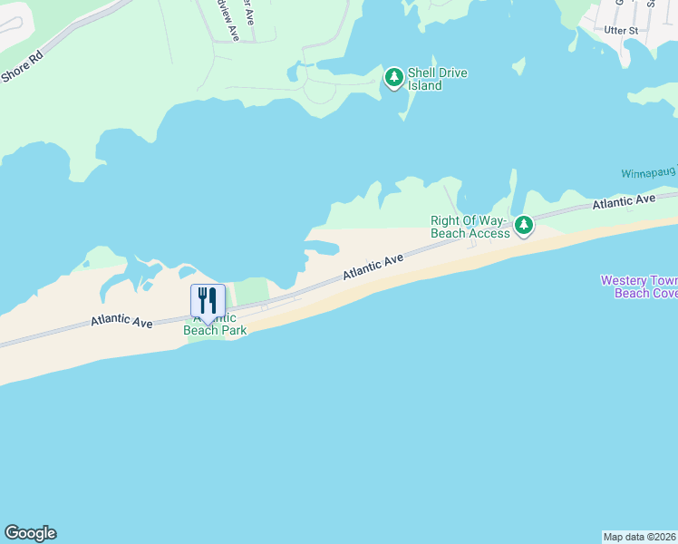 map of restaurants, bars, coffee shops, grocery stores, and more near 392 Atlantic Avenue in Westerly