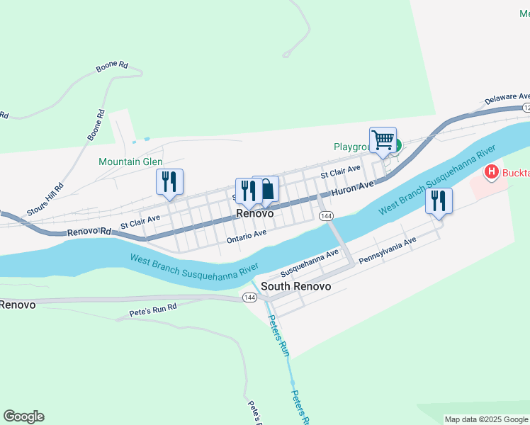 map of restaurants, bars, coffee shops, grocery stores, and more near 208-210 9th Street in Renovo