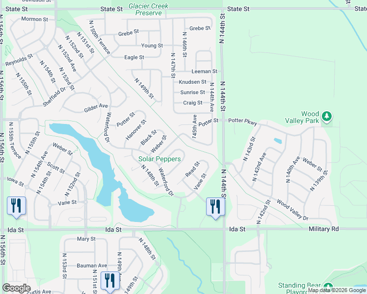 map of restaurants, bars, coffee shops, grocery stores, and more near 14602 Girard Street in Bennington