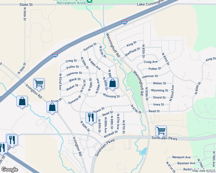 map of restaurants, bars, coffee shops, grocery stores, and more near 7378 North 88th Street in Omaha