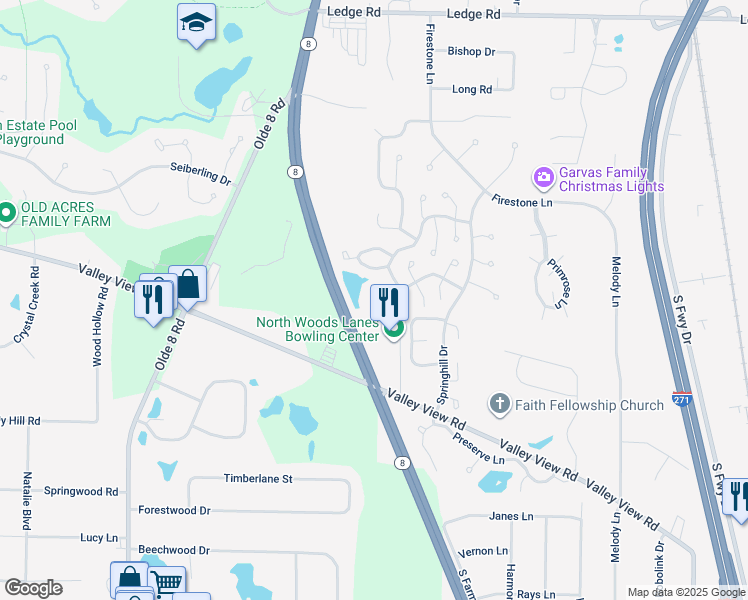 map of restaurants, bars, coffee shops, grocery stores, and more near 276 Finchfield Circle in Macedonia
