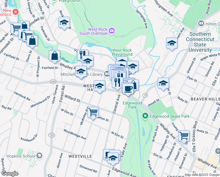 map of restaurants, bars, coffee shops, grocery stores, and more near 71 Fountain Street in New Haven