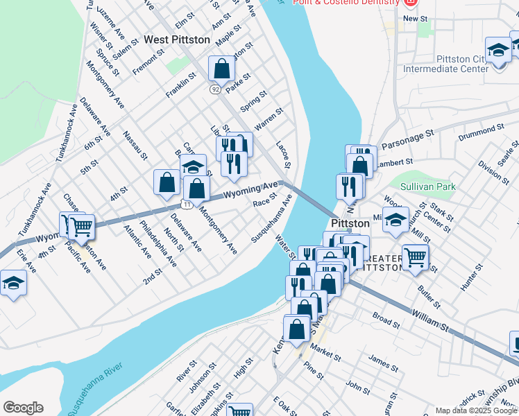 map of restaurants, bars, coffee shops, grocery stores, and more near 16 Luzerne Avenue in Luzerne County