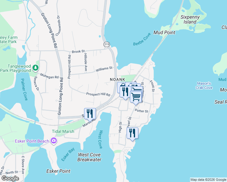map of restaurants, bars, coffee shops, grocery stores, and more near 9 Elm Street in Groton