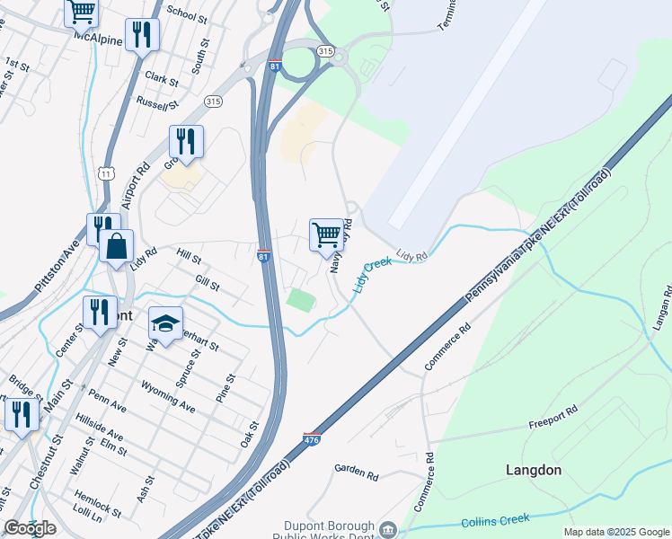 map of restaurants, bars, coffee shops, grocery stores, and more near Navy Way Road in Dupont