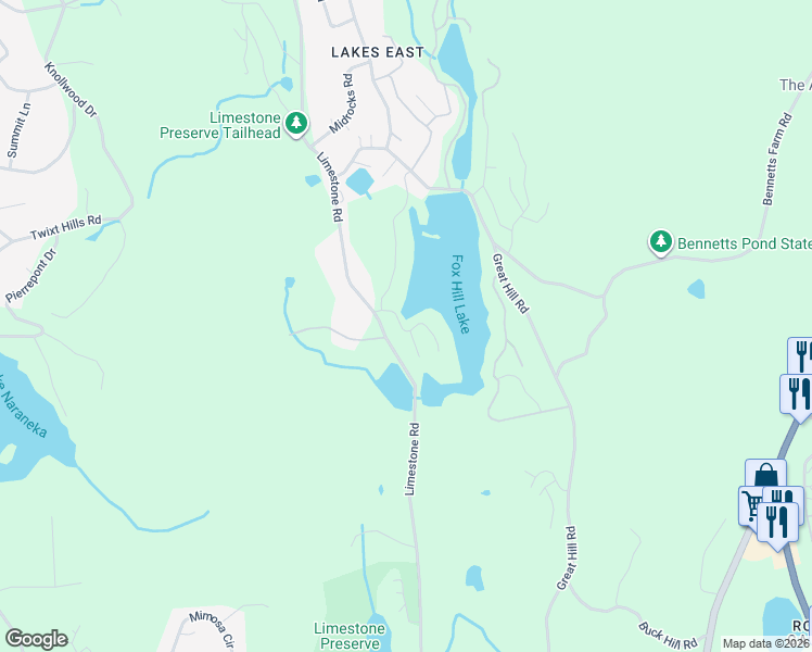 map of restaurants, bars, coffee shops, grocery stores, and more near 1 Rita Road in Ridgefield