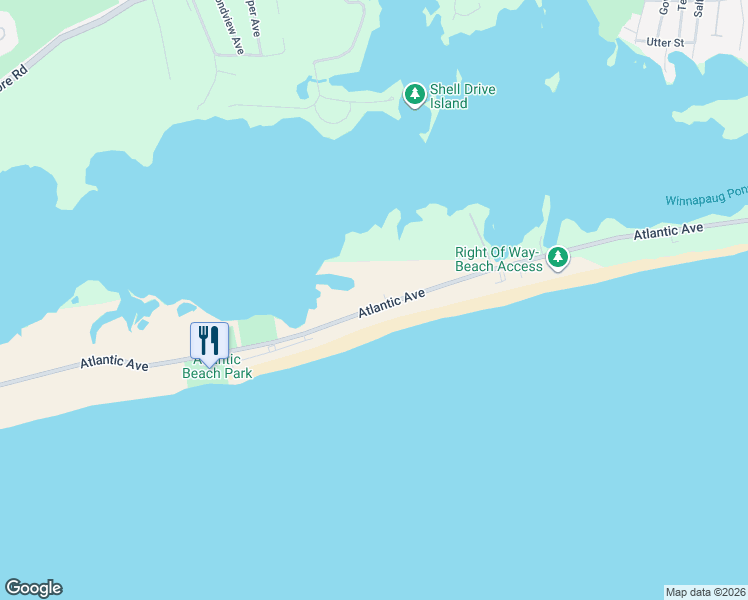 map of restaurants, bars, coffee shops, grocery stores, and more near 408 Atlantic Avenue in Westerly