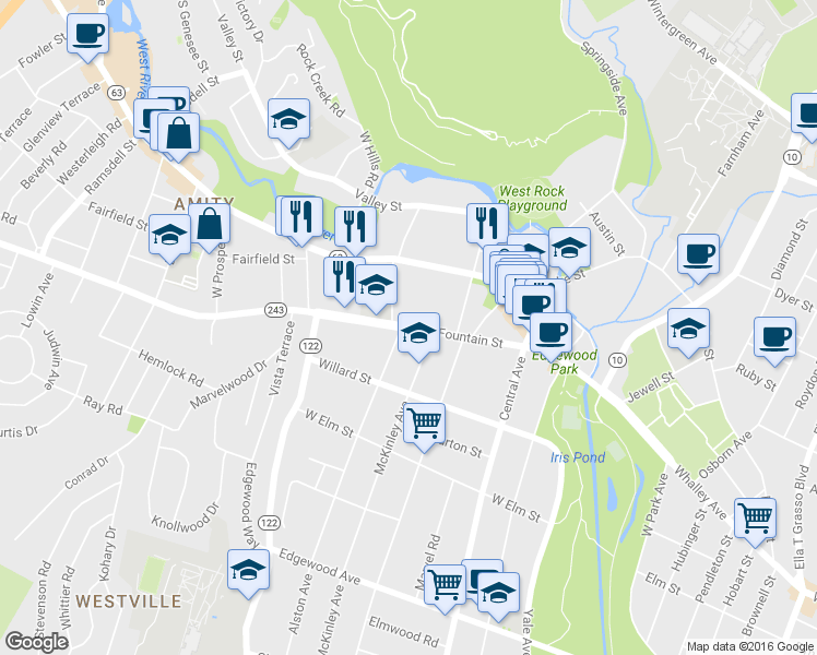 map of restaurants, bars, coffee shops, grocery stores, and more near in New Haven