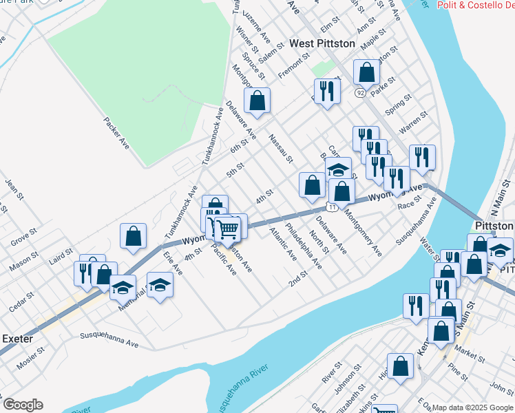 map of restaurants, bars, coffee shops, grocery stores, and more near 203 Atlantic Avenue in Luzerne County