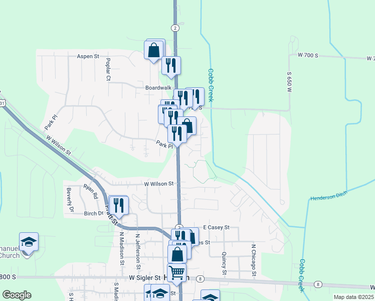 map of restaurants, bars, coffee shops, grocery stores, and more near 699 Misty Lane in Hebron