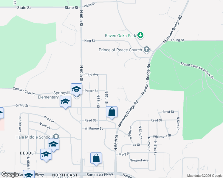 map of restaurants, bars, coffee shops, grocery stores, and more near 7525 North 55th Plaza in Omaha