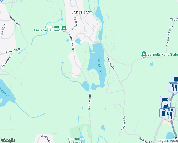 map of restaurants, bars, coffee shops, grocery stores, and more near 1 Rita Road in Ridgefield