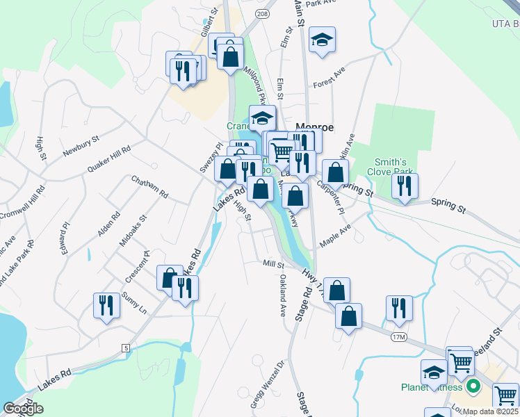 map of restaurants, bars, coffee shops, grocery stores, and more near 677 New York 17M in Monroe