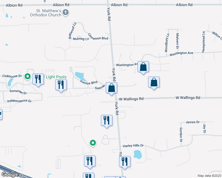 map of restaurants, bars, coffee shops, grocery stores, and more near 10055 Independence Drive in North Royalton