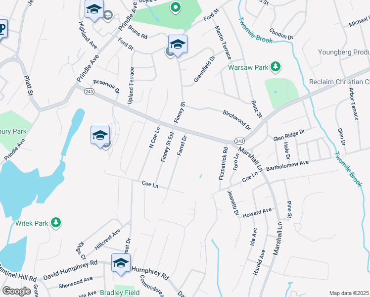 map of restaurants, bars, coffee shops, grocery stores, and more near 7 Farrel Drive in Ansonia