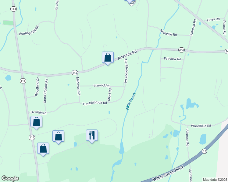 map of restaurants, bars, coffee shops, grocery stores, and more near 8 Inwood Road in Woodbridge