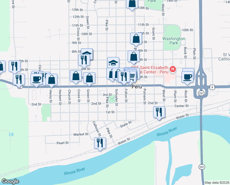 map of restaurants, bars, coffee shops, grocery stores, and more near 1930 3rd Street in Peru
