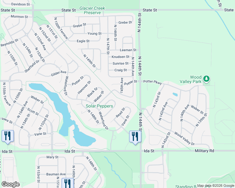 map of restaurants, bars, coffee shops, grocery stores, and more near 14602 Girard Street in Bennington