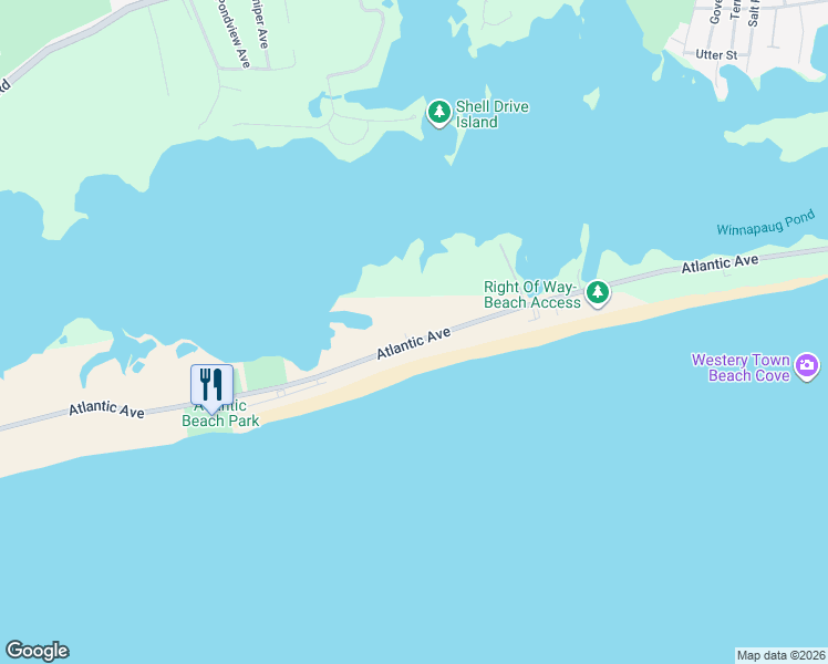 map of restaurants, bars, coffee shops, grocery stores, and more near 408 Atlantic Avenue in Westerly